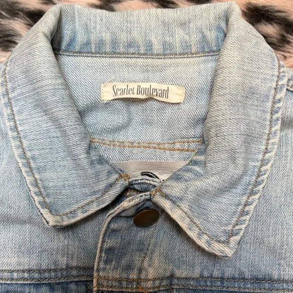 Scarlet Boulevard Light Blue Denim Jacket "The Pod Works" Whale Orca Patchwork - Picture 2 of 9